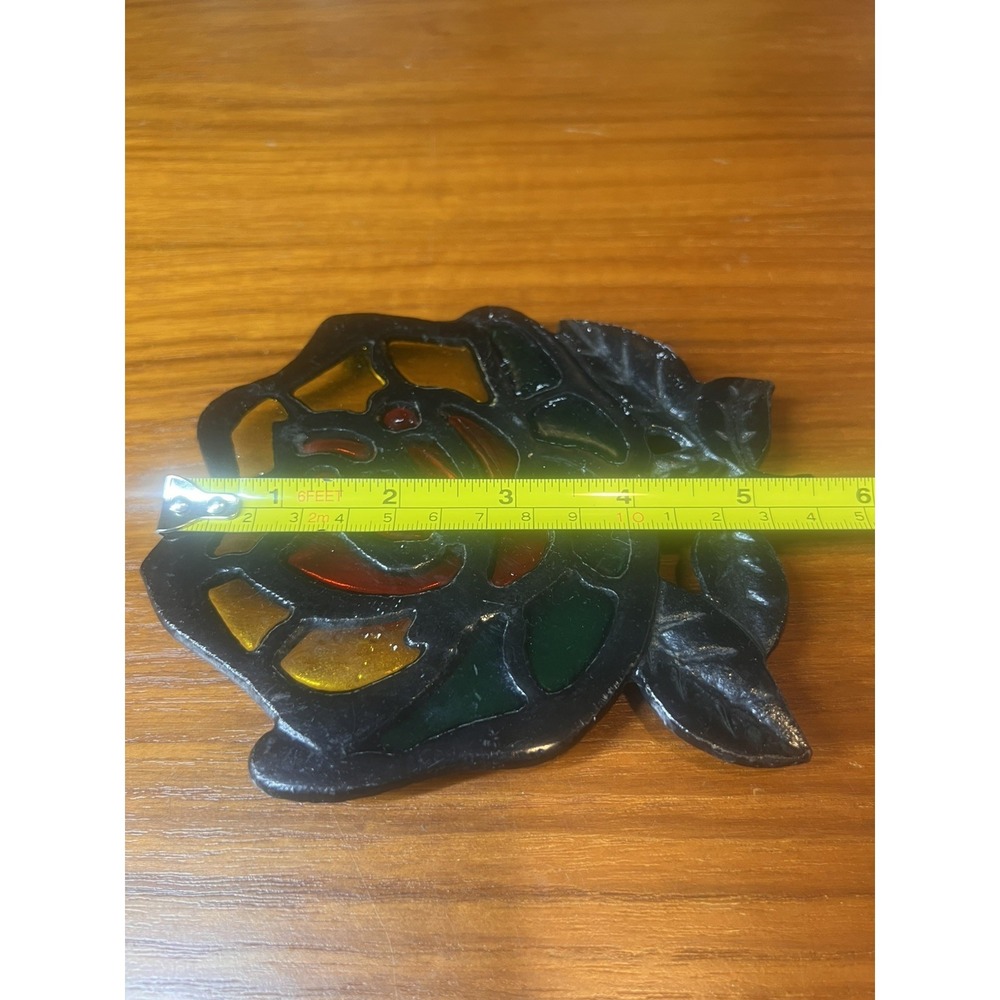 Vintage Rare Cast Iron Rose Trivet Stained Glass Stand Grannycore - Picture 5 of 5
